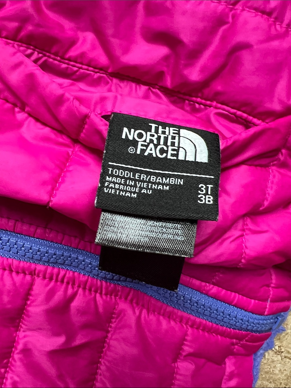 The North Face Hot Pink Puffer Jacket with Purple Hood Lining - Picture 5 of 5